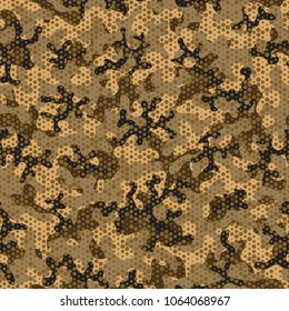 Urban camouflage seamless pattern. Abstract military hexagon style. Camouflage seamless pattern for army, navy, hunting, fashion cloth textile. Colorful modern soldier style. Vector honeycomb texture