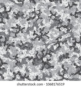 Urban camouflage seamless pattern. Abstract military hexagon style. Camouflage seamless pattern for army, navy, hunting, fashion cloth textile. Colorful modern soldier style. Vector honeycomb texture