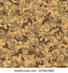 Urban camouflage seamless pattern. Abstract military hexagon style. Camouflage seamless pattern for army, navy, hunting, fashion cloth textile. Colorful modern soldier style. Vector honeycomb texture