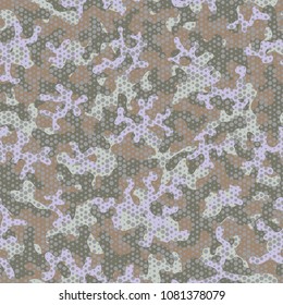 Urban camouflage seamless pattern. Abstract military hexagon style. Camouflage seamless pattern for army, navy, hunting, fashion cloth textile. Colorful modern soldier style. Vector honeycomb texture