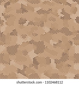 Urban camouflage seamless pattern. Abstract military hexagon style. Camouflage seamless pattern for army, navy, hunting, fashion cloth textile. Colorful modern soldier style. Vector honeycomb texture