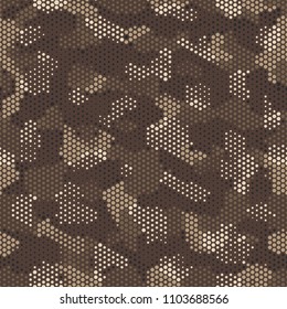 Urban camouflage seamless pattern. Abstract military hexagon style. Camouflage seamless pattern for army, navy, hunting, fashion cloth textile. Colorful modern soldier style. Vector honeycomb texture