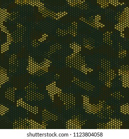 Urban camouflage seamless pattern. Abstract military hexagon style. Camouflage seamless pattern for army, navy, hunting, fashion cloth textile. Colorful modern soldier style. Vector honeycomb texture