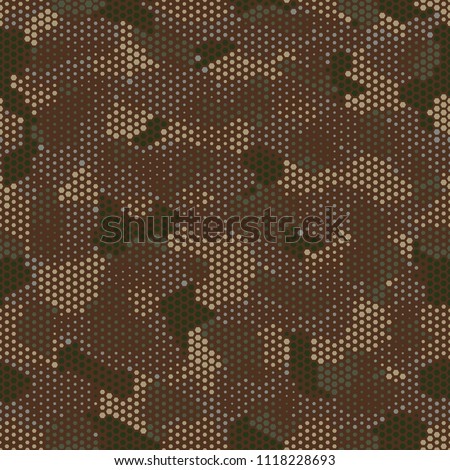 Urban camouflage seamless pattern. Abstract military hexagon style. Camouflage seamless pattern for army, navy, hunting, fashion cloth textile. Colorful modern soldier style. Vector honeycomb texture