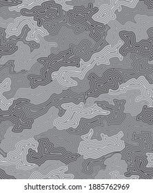 Urban camouflage seamless pattern. Concentric lines texture. Black, white and gray shades.