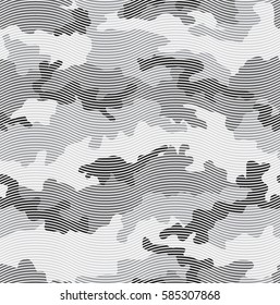 Urban camouflage seamless pattern. Curve line texture. Black, gray and white color.