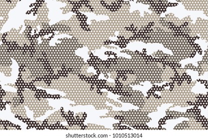 Urban camouflage seamless pattern. Halftone (dot) texture. Black, white and gray color.