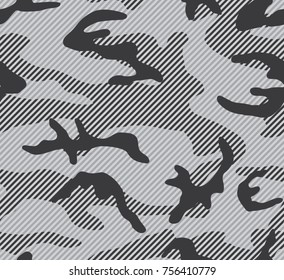 Urban camouflage seamless pattern. Halftone diagonal stripes. Black, gray and white color.