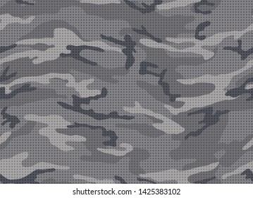 Urban camouflage seamless pattern.  Tiny square texture. Black and gray shades.