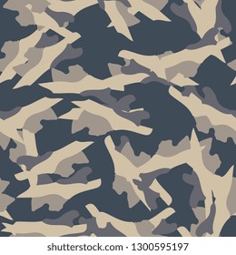 Urban camouflage of various shades of beige and blue colors. It is a colorful seamless pattern that can be used as a camo print for clothing and background and backdrop or computer wallpaper