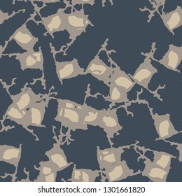Urban camouflage of various shades of beige and blue colors. It is a colorful seamless pattern that can be used as a camo print for clothing and background and backdrop or computer wallpaper
