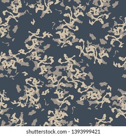 Urban camouflage of various shades of beige, grey and blue colors. It is a colorful seamless pattern that can be used as a camo print for clothing and background and backdrop or computer wallpaper