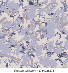 Urban camouflage of various shades of beige, blue and violet colors. It is a colorful seamless pattern that can be used as a camo print for clothing and background and backdrop or computer wallpaper