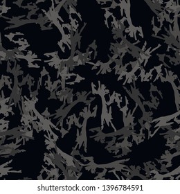 Urban camouflage of various shades of black and grey colors. It is a colorful seamless pattern that can be used as a camo print for clothing and background and backdrop or computer wallpaper