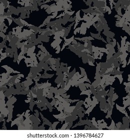 Urban camouflage of various shades of black and grey colors. It is a colorful seamless pattern that can be used as a camo print for clothing and background and backdrop or computer wallpaper