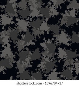 Urban camouflage of various shades of black and grey colors. It is a colorful seamless pattern that can be used as a camo print for clothing and background and backdrop or computer wallpaper