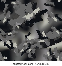 Urban camouflage of various shades of black and grey colors. It is a colorful seamless pattern that can be used as a camo print for clothing and background and backdrop or computer wallpaper