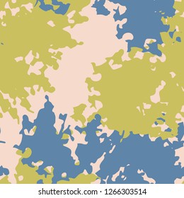 Urban camouflage of various shades of blue, yellow and beige colors. It is a colorful seamless pattern that can be used as a camo print for clothing and background and backdrop or computer wallpaper