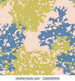 Urban camouflage of various shades of blue, yellow and beige colors. It is a colorful seamless pattern that can be used as a camo print for clothing and background and backdrop or computer wallpaper