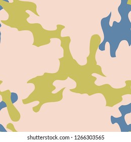 Urban camouflage of various shades of blue, yellow and beige colors. It is a colorful seamless pattern that can be used as a camo print for clothing and background and backdrop or computer wallpaper