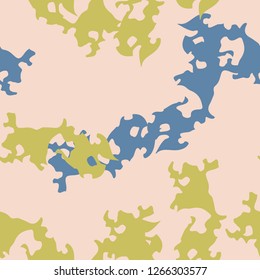 Urban camouflage of various shades of blue, yellow and beige colors. It is a colorful seamless pattern that can be used as a camo print for clothing and background and backdrop or computer wallpaper