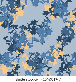 Urban camouflage of various shades of blue and orange colors 