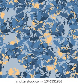 Urban camouflage of various shades of blue and orange colors 