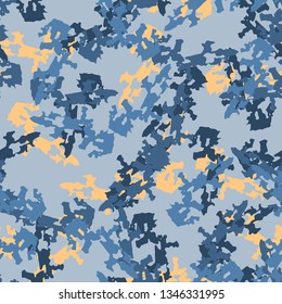 Urban camouflage of various shades of blue and orange colors 