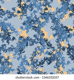 Urban camouflage of various shades of blue and orange colors 
