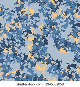 Urban camouflage of various shades of blue and orange colors 