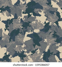 Urban camouflage of various shades of blue, beige and grey colors. It is a colorful seamless pattern that can be used as a camo print for clothing and background and backdrop or computer wallpaper