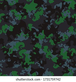 Urban camouflage of various shades of blue, green and black colors. It is a colorful seamless pattern that can be used as a camo print for clothing and background and backdrop or computer wallpaper