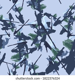 Urban camouflage of various shades of blue and green colors. It is a colorful seamless pattern that can be used as a camo print for clothing and background and backdrop or computer wallpaper