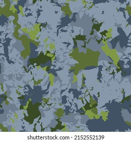 Urban camouflage of various shades of blue and green colors. It is a colorful seamless pattern that can be used as a camo print for clothing and background and backdrop or computer wallpaper