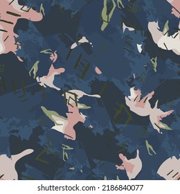 Urban camouflage of various shades of blue, pink and green colors. It is a colorful seamless pattern that can be used as a camo print for clothing and background and backdrop or computer wallpaper