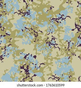 Urban camouflage of various shades of green, violet and blue colors. It is a colorful seamless pattern that can be used as a camo print for clothing and background and backdrop or computer wallpaper