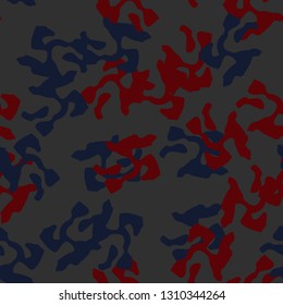 Urban camouflage of various shades of grey, blue and red colors. It is a colorful seamless pattern that can be used as a camo print for clothing and background and backdrop or computer wallpaper