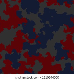 Urban camouflage of various shades of grey, blue and red colors. It is a colorful seamless pattern that can be used as a camo print for clothing and background and backdrop or computer wallpaper