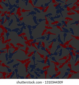 Urban camouflage of various shades of grey, blue and red colors. It is a colorful seamless pattern that can be used as a camo print for clothing and background and backdrop or computer wallpaper