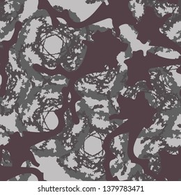 Urban camouflage of various shades of grey and purple colors. It is a colorful seamless pattern that can be used as a camo print for clothing and background and backdrop or computer wallpaper