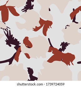 Urban camouflage of various shades of grey, brown and violet colors. It is a colorful seamless pattern that can be used as a camo print for clothing and background and backdrop or computer wallpaper