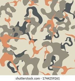 Urban camouflage of various shades of grey and orange colors. It is a colorful seamless pattern that can be used as a camo print for clothing and background and backdrop or computer wallpaper