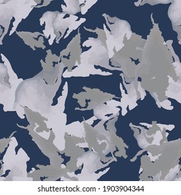 Urban camouflage of various shades of grey and blue colors. It is a colorful seamless pattern that can be used as a camo print for clothing and background and backdrop or computer wallpaper