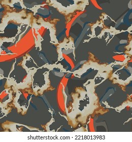 Urban camouflage of various shades of grey, beige, blue and orange colors. It is a colorful seamless pattern that can be used as a camo print for clothing and background and backdrop