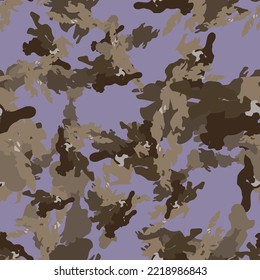 Urban camouflage of various shades of violet, beige and brown colors. It is a colorful seamless pattern that can be used as a camo print for clothing and background and backdrop or computer wallpaper