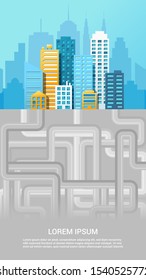 Urban canalization colorful poster with pipeline system under city. Vector illustration