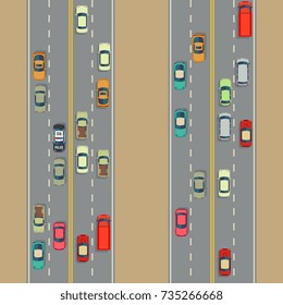 Urban cars seamless texture. Vector background. Traffic and roads illustration