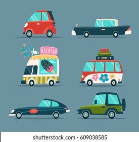 Urban Cartoon Cars Icons Set in a Flat Design