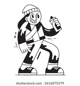Urban cartoon teen holding spray can