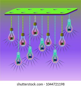Urban chandelier rustic lighting with varying long Edison bulb.